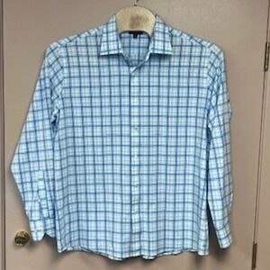 Peter Millar Crown Crafted Mens XXL Blue Green Plaid Performance Shirt